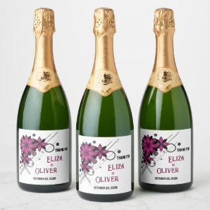 Étiquettes Pour Bouteilles De Vin Mousseux Minimaliste élégant moderne luxe floral bordeaux