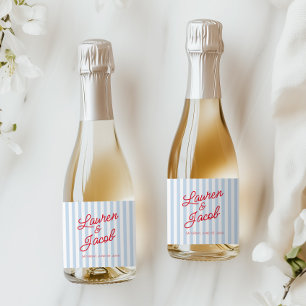 Étiquettes Pour Bouteilles De Vin Mousseux Minimaliste Moderne Bandes Bleues Rouge Mariage Mi