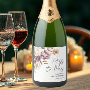 Étiquettes Pour Bouteilles De Vin Mousseux Mlle À Mme Fête des mariées d'automne florale de