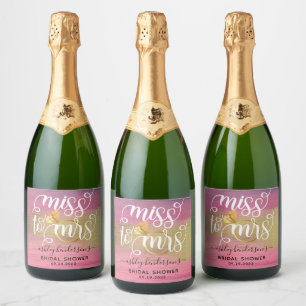 Étiquettes Pour Bouteilles De Vin Mousseux Mlle À Mme Pink Et Fête des mariées Or