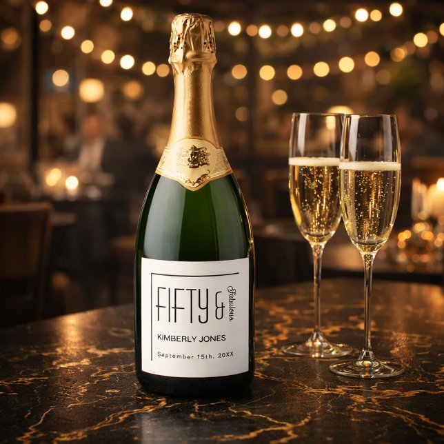 Étiquettes Pour Bouteilles De Vin Mousseux Modern Fifty and Fabulous Bold 50th Birthday Party (Créateur téléchargé)