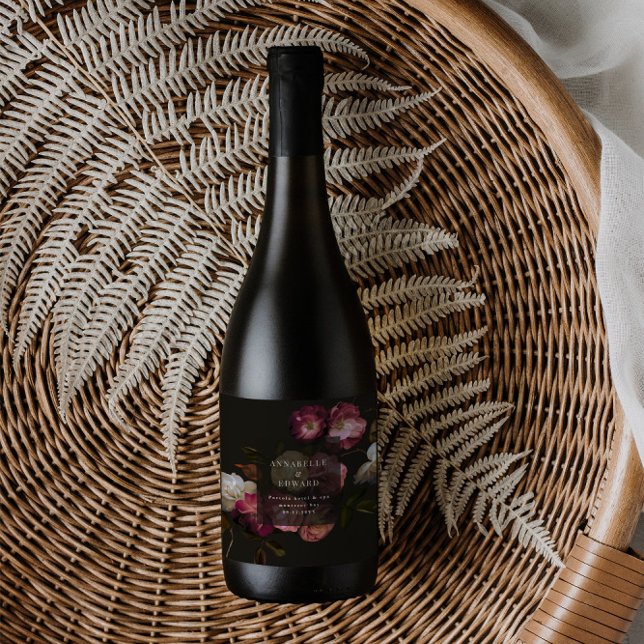 Étiquettes Pour Bouteilles De Vin Mousseux Modern Moody Floral Wedding Dark Romantic (Créateur téléchargé)