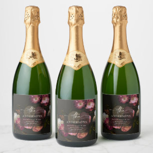 Étiquettes Pour Bouteilles De Vin Mousseux Moderne mariage floral sombre romantique