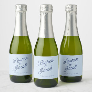 Étiquettes Pour Bouteilles De Vin Mousseux Moderne Minimaliste Minimal Bleu Mariage Mini