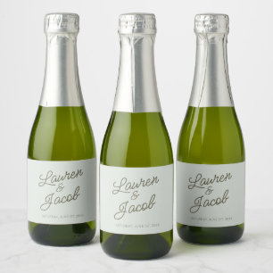 Étiquettes Pour Bouteilles De Vin Mousseux Moderne Minimaliste Minimaliste Vert Mariage Mini
