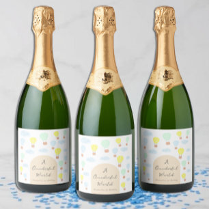 Étiquettes Pour Bouteilles De Vin Mousseux Monde Onederful Ballon à Air Chaud 1er Anniversair