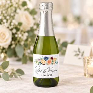 Étiquettes Pour Bouteilles De Vin Mousseux Monogramme Mariage floral personnalisé