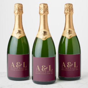 Étiquettes Pour Bouteilles De Vin Mousseux Monogramme mariage minimaliste or Bourgogne