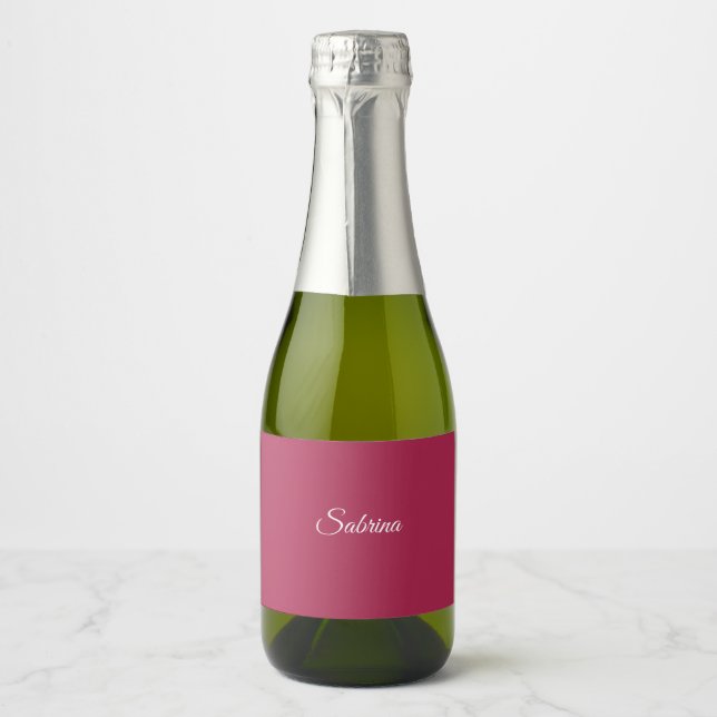 Étiquettes Pour Bouteilles De Vin Mousseux Monogramme minimaliste rose cerise rose (Devant)