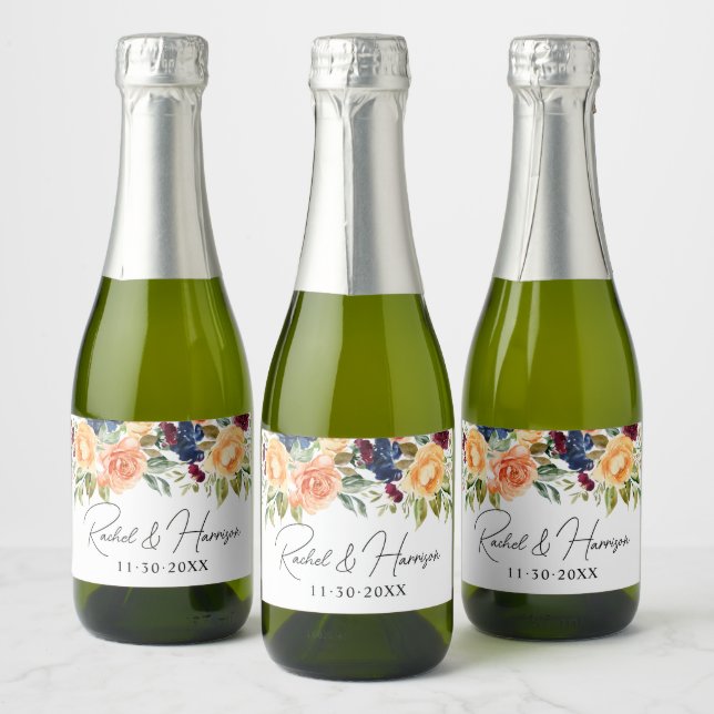 Étiquettes Pour Bouteilles De Vin Mousseux Monogramme moderne Mariage de mariée et de chambre (Bouteilles)
