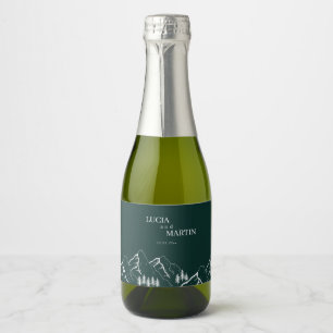 Étiquettes Pour Bouteilles De Vin Mousseux Montagnes extérieures Pine Tree Emerald Green