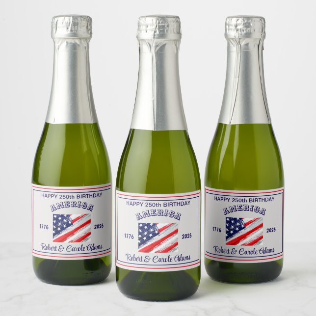 Étiquettes Pour Bouteilles De Vin Mousseux Name || Happy Birthday America Rustic USA Flag (Bouteilles)