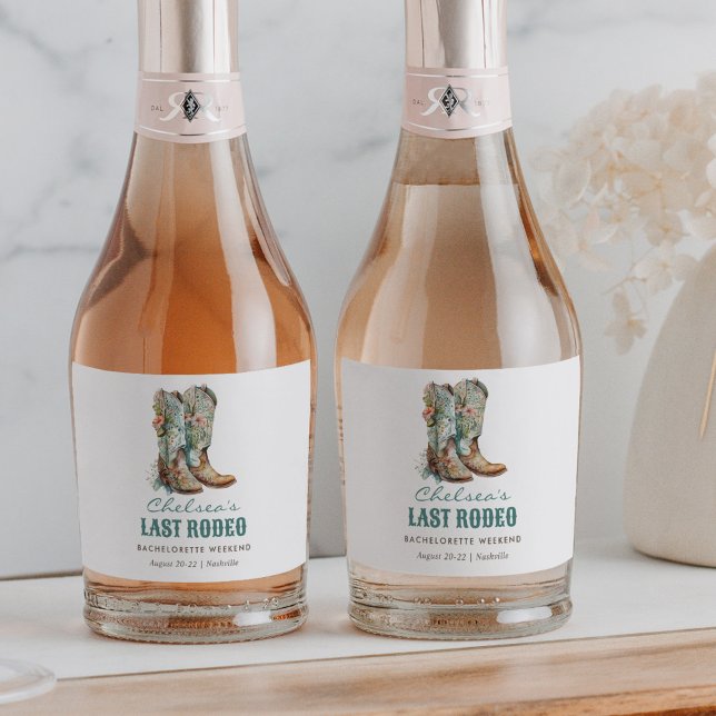 Étiquettes Pour Bouteilles De Vin Mousseux Nashville Dernier Rodeo Boots Bachelorette Party (Créateur téléchargé)