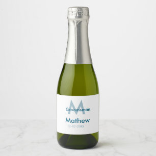 Étiquettes Pour Bouteilles De Vin Mousseux Navy bleu nom du garçon d'honneur lettre date masc