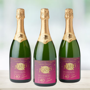 Étiquettes Pour Bouteilles De Vin Mousseux Née en 1986 Fête des 40 ans bière rose