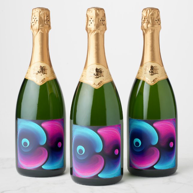 Étiquettes Pour Bouteilles De Vin Mousseux Neon Harmony : Une interprétation moderne de Yin Y (Bouteilles)