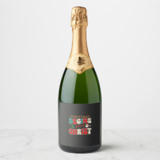 Étiquettes Pour Bouteilles De Vin Mousseux Noël Commence Avec Christ Rétro Père Noël