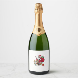 Étiquettes Pour Bouteilles De Vin Mousseux Noël Éclairage Père Noël équitation Chih Tzu Chien