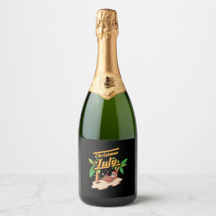 Étiquettes Pour Bouteilles De Vin Mousseux Noël En Juillet Vacances Père Noël Beach Summer Fu