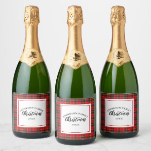 Étiquettes Pour Bouteilles De Vin Mousseux Noël Tartan Plaid Nom de famille Année