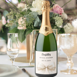 Étiquettes Pour Bouteilles De Vin Mousseux Noeud papillon beige crème élégant Baby Shower