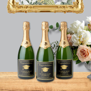 Étiquettes Pour Bouteilles De Vin Mousseux Noir et Or Personnalisé
