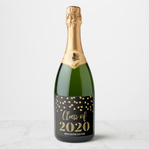 Étiquettes Pour Bouteilles De Vin Mousseux Noir Gold Confetti Classe de 2020 Graduation