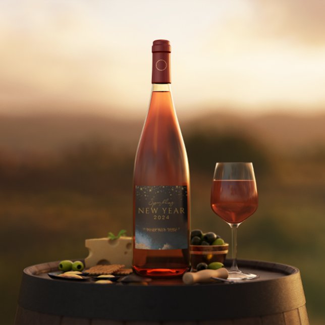 Étiquettes Pour Bouteilles De Vin Mousseux Noir | Nouvel an aquarelle (Créateur téléchargé)