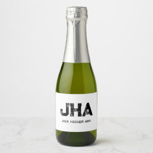 ÉTIQUETTES POUR BOUTEILLES DE VIN MOUSSEUX NOM À TROIS LETTRES MINIMALISTE NOIR MONOGRAMME BL