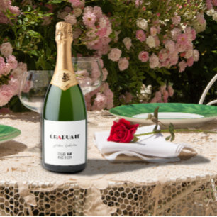 Étiquettes Pour Bouteilles De Vin Mousseux Nom de graduation minimaliste noir blanc rouge