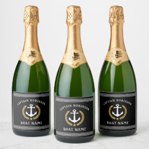 Étiquettes Pour Bouteilles De Vin Mousseux Nom Du Capitaine Et Ancre De Bateau Gold Laurel Bl