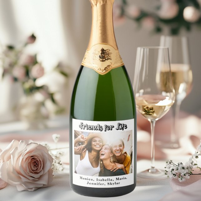Étiquettes Pour Bouteilles De Vin Mousseux Noms de photos d'amies modernes simples pour fête (Créateur téléchargé)