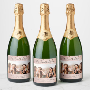 Étiquettes Pour Bouteilles De Vin Mousseux Noms de photos rose gold pour amis pour toujours