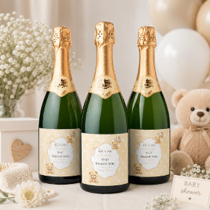 Étiquettes Pour Bouteilles De Vin Mousseux Nous Pouvons à Peine Attendre Ours en Peluche Neut