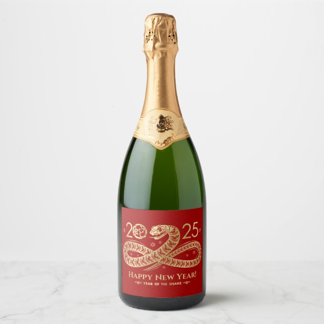 Étiquettes Pour Bouteilles De Vin Mousseux Nouvel an chinois du serpent 2025 (Devant)