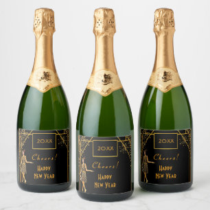 Étiquettes Pour Bouteilles De Vin Mousseux Nouvel an's Eve noir or 1920's art déco