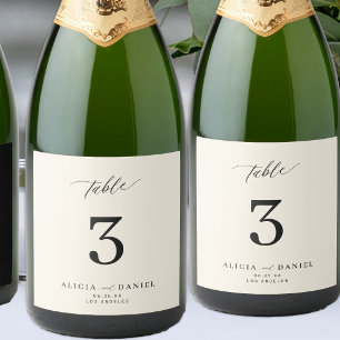 Étiquettes Pour Bouteilles De Vin Mousseux Numéro de table de mariage en ivoire simple minima