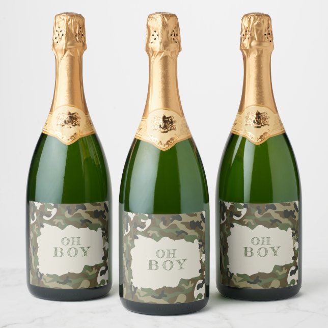 Étiquettes Pour Bouteilles De Vin Mousseux Oh Boy Camo Baby shower (Bouteilles)