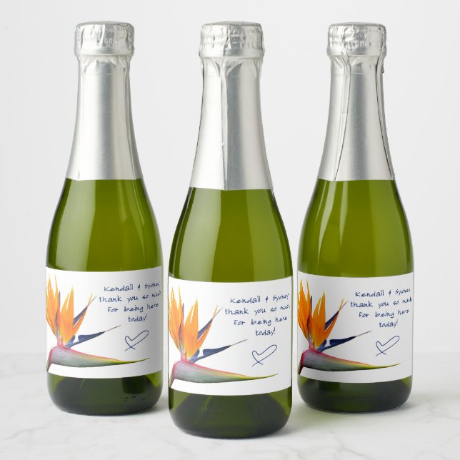 Étiquettes Pour Bouteilles De Vin Mousseux Oiseau orange du Paradis Champagne Mariage (Bouteilles)