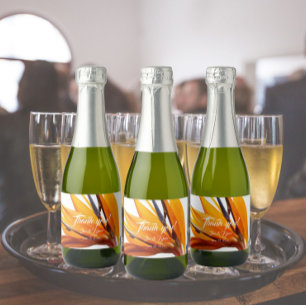 Étiquettes Pour Bouteilles De Vin Mousseux Oiseau tropical du Paradis Merci Mariage floral