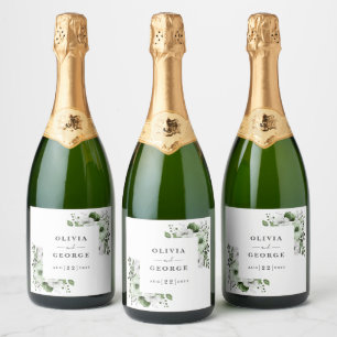 Étiquettes Pour Bouteilles De Vin Mousseux Olive Green Pays Élégant Floral Mariage