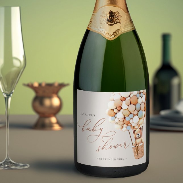 Étiquettes Pour Bouteilles De Vin Mousseux On Peut Attendre ! Baby shower Sparkling Wine Lab (Créateur téléchargé)