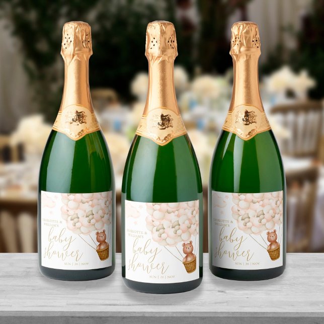 Étiquettes Pour Bouteilles De Vin Mousseux On Peut Attendre Teddy Bear Baby shower (Créateur téléchargé)