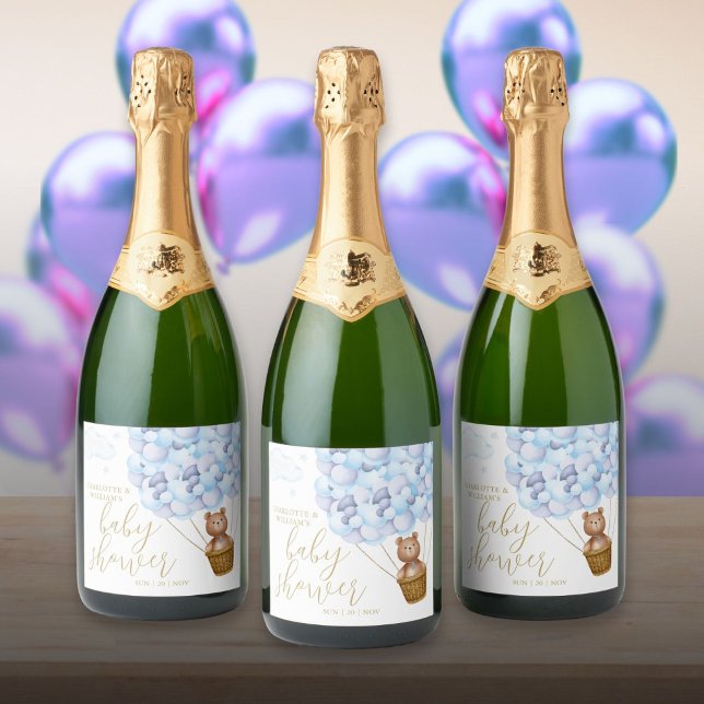 Étiquettes Pour Bouteilles De Vin Mousseux On peut attendre Teddy Bear Baby shower bleu (We Can Bearly Wait Teddy Bear Blue Baby Shower Sparkling Wine Label)