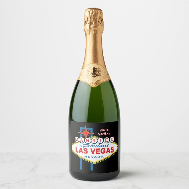 Étiquettes Pour Bouteilles De Vin Mousseux On se marie à Vegas (Devant)