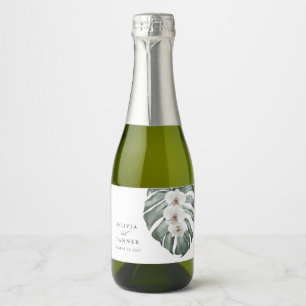 Étiquettes Pour Bouteilles De Vin Mousseux Orchidées blanches sur Monstera Tropical Paradise