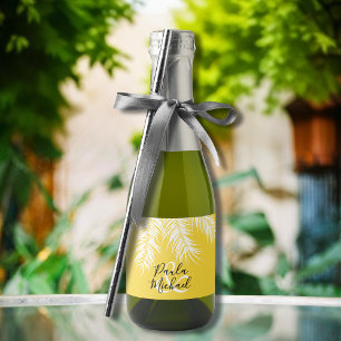 Étiquettes Pour Bouteilles De Vin Mousseux Palmiers blancs tropicaux sur Mini jaune vif