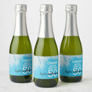 Étiquettes Pour Bouteilles De Vin Mousseux Palmiers tropicaux Anniversaire Mini bleu