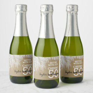 Étiquettes Pour Bouteilles De Vin Mousseux Palmiers tropicaux Anniversaire Mini Or