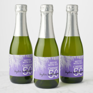 Étiquettes Pour Bouteilles De Vin Mousseux Palmiers tropicaux Anniversaire Purple Mini